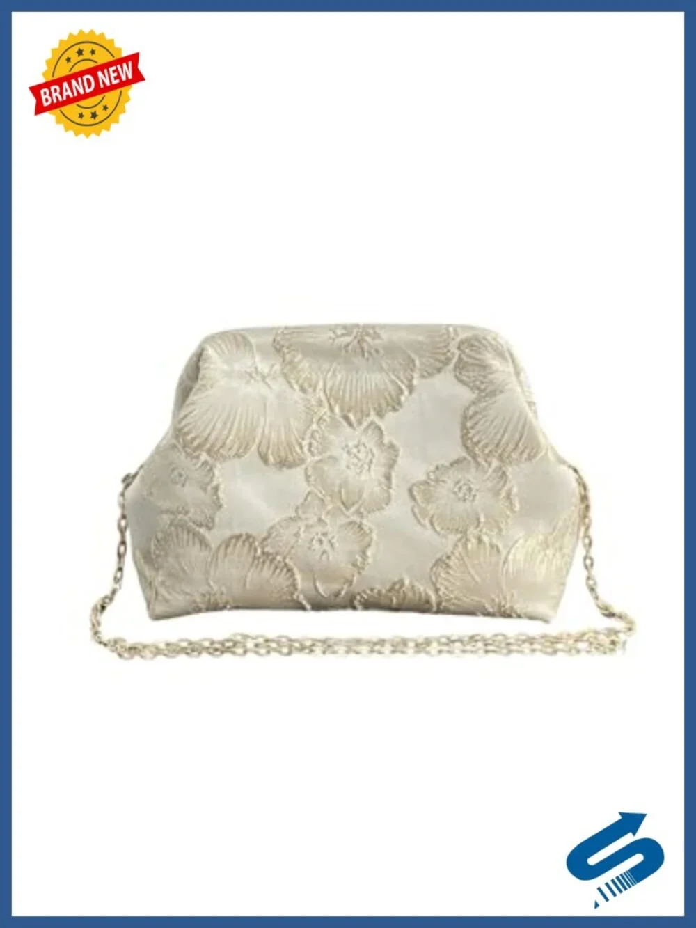 Floral Embroidered Polyester Clutch Evening Bag with Chain Strap